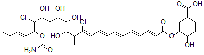 CAS 登录号：142386-37-6， 3-[(2E,4E,6E,8E,10Z,20E)-19-氨基甲酰氧基-11,18-二氯-13,14,15,17-四羟基-6,12-二甲基二十三碳-2,4,6,8,10,20-六烯酰基]氧基-4-羟基环己烷-1-羧酸