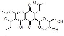 CAS 登录号：142450-08-6， 10-羟基-8-[(2R,4S,5R)-5-羟基-4-(羟基甲基)-1,3-二恶烷-2-基]-3-甲基-7-(2-氧代丙基)-1-丙基-1H-苯并[g]异苯并吡喃-6,9-二酮