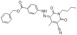 CAS 登录号：143067-35-0， 4-[(2Z)-2-(1-丁基-5-氰基-4-甲基-2,6-二氧代吡啶-3-亚基)肼基]苯甲酸苯甲酯