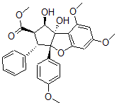 CAS 登录号：143901-35-3， (1R,2R,3S,3aR,8bS)-1,8b-二羟基-6,8-二甲氧基-3a-(4-甲氧基苯基)-3-苯基-2,3-二氢-1H-环戊并[b][1]苯并呋喃-2-羧酸甲酯