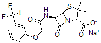 CAS 登录号：146554-88-3， (2S,5R,6R)-3,3-二甲基-7-氧代-6-[[2-[3-(三氟甲基)苯氧基]乙酰基]氨基]-4-硫杂-1-氮杂双环[3.2.0]庚烷-2-羧酸钠