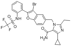 CAS 登录号：146623-69-0， 3-[[3-溴-2-[2-(三氟甲基磺酰基氨基)苯基]-1-苯并呋喃-5-基]甲基]-5-环丙基-2-乙基咪唑-4-甲酰胺