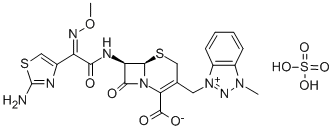 CAS#: 148098-42-4, (6S,7S)-7-[[(2E)-2-(2-Amino-1,3-Thiazol-4-Yl)-2-Methoxyiminoacetyl]Amino]-3-[(3-Methylbenzotriazol-3-Ium-1-Yl)Methyl]-8-Oxo-5-Thia-1-Azabicyclo[4.2.0]Oct-2-Ene-2-Carboxylic Acid; Hydrogen Sulfate