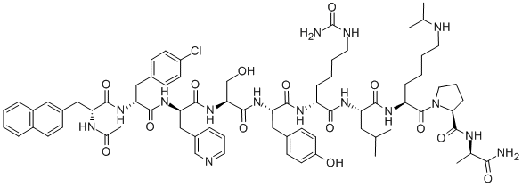 CAS#: 151272-78-5, N-Acetyl-3-(2-Naphthalenyl)-D-Alanyl-4-Chloro-D-Phenylalanyl-3-(3-Pyridinyl)-D-Alanyl-L-Seryl-L-Tyrosyl-N6-(Aminocarbonyl)-D-Lysyl-L-Leucyl-N6-(1-Methylethyl)-L-Lysyl-L-Prolyl-D-Alaninamide