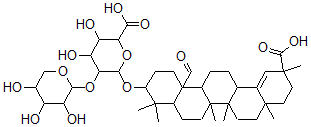 CAS 登录号：152464-84-1， 6-[(11-羧基-14b-甲酰基-4,4,6a,6b,8a,11-六甲基-1,2,3,4a,5,6,6a,7,8,9,10,13,14,14a-十四氢苉-3-基)氧基]-3,4-二羟基-5-(3,4,5-三羟基四氢吡喃-2-基)氧基四氢吡喃-2-羧酸