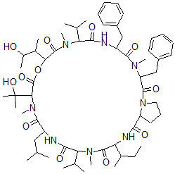 CAS#: 153954-75-7, 24-Butan-2-Yl-12-(3-Hydroxybutan-2-Yl)-15-(2-Hydroxypropan-2-Yl)-4,10,16,22-Tetramethyl-18-(2-Methylpropyl)-3,6-Bis(Phenylmethyl)-9,21-Di(Propan-2-Yl)-13-Oxa-1,4,7,10,16,19,22,25-Octazabicyclo[25.3.0]Triacontane-2,5,8,11,14,17,20,23,26-Nonone