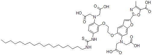 CAS 登录号：154933-56-9， 2-[6-(二(羧甲基)氨基)-5-[2-[2-(二(羧甲基)氨基)-5-(十八烷基硫代氨基甲酰氨基)苯氧基]乙氧基]-1-苯并呋喃-2-基]-4-甲基-1,3-恶唑-5-羧酸
