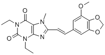 CAS 登录号：155272-00-7， 1,3-二乙基-8-[(E)-2-(7-甲氧基-1,3-苯并二氧戊环-5-基)乙烯基]-7-甲基嘌呤-2,6-二酮