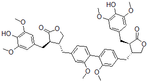 CAS 登录号：155969-67-8， (3R,4R)-3-[(4-羟基-3,5-二甲氧基苯基)甲基]-4-[[4-[4-[[(3R,4R)-4-[(4-羟基-3,5-二甲氧基苯基)甲基]-5-氧代四氢呋喃-3-基]甲基]-2-甲氧基苯基]-3-甲氧基苯基]甲基]四氢呋喃-2-酮