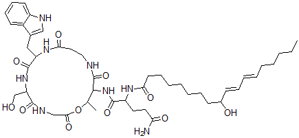 CAS 登录号：156223-06-2， N-[6-(羟基甲基)-9-(1H-吲哚-3-基甲基)-17-甲基-2,5,8,11,15-五氧代-1-氧杂-4,7,10,14-四氮杂环十七碳-16-基]-2-[[(10E,12E)-9-羟基十八烷-10,12-二烯酰基]氨基]戊烷二酰胺