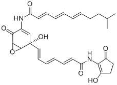 CAS 登录号：156250-43-0， (2E,4E,6E)-N-[2-羟基-2-[(1E,3E,5E)-7-[(2-羟基-5-氧代-1-环戊烯基)氨基]-7-氧代庚-1,3,5-三烯基]-5-氧代-7-氧杂双环[4.1.0]庚-3-烯-4-基]-10-甲基十一碳-2,4,6-三烯酰胺