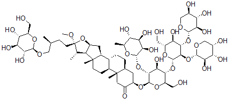 CAS#: 156788-87-3, 3-Hydroxy-22-Methoxy-26-Glucopyranosyloxy-Furostan-2-One-3-O-(O-Rhamnopyranosyl-(1-2)-O-(O-Arabinopyranosyl-(1-2)-O-(Xylopyranosyl-(1-3))-Glucopyranosyl-(1-4))Galactopyranoside)