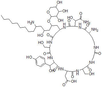 CAS#: 157184-36-6, 2-[25-Amino-22-(2-Amino-1-Hydroxy-2-Oxoethyl)-19-[6-Amino-4-Hydroxy-2-(3,4,5-Trihydroxyoxan-2-Yl)Oxypentadecyl]-12-[Hydroxy-(4-Hydroxyphenyl)Methyl]-6,15-Bis(Hydroxymethyl)-2,5,8,11,14,17,21,24-Octaoxo-1,4,7,10,13,16,20,23-Octazacycloheptacos-9-Yl]Acetic Acid