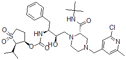 CAS#: 159565-70-5, [(2R,3R)-1,1-Dioxo-2-Propan-2-Ylthiolan-3-Yl] N-[(2S,3R)-4-[(2S)-2-(Tert-Butylcarbamoyl)-4-[(2-Chloro-6-Methylpyridin-4-Yl)Methyl]Piperazin-1-Yl]-3-Hydroxy-1-Phenylbutan-2-Yl]Carbamate