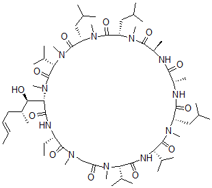 CAS 登录号：159605-70-6， (3S,6S,9S,12R,15S,18S,21S,24S,30S,33S)-30-乙基-33-[(E,1R,2R)-1-羟基-2-甲基己-4-烯基]-1,4,7,10,12,15,19,25,28-九甲基-6,9,18-三(2-甲基丙基)-3,21,24-三(丙-2-基)-1,4,7,10,13,16,19,22,25,28,31-十一氮杂环三十三烷-2,5,8,11,14,17,20,23,26,29,32-十一酮