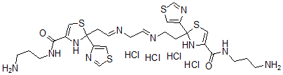 CAS 登录号：160732-26-3， N-(3-氨基丙基)-2-[2-[2-[2-[4-(3-氨基丙基氨基甲酰)-2-(1,3-噻唑-4-基)-3H-1,3-噻唑-2-基]乙亚基氨基]乙亚基氨基]乙基]-2-(1,3-噻唑-4-基)-3H-1,3-噻唑-4-甲酰胺四盐酸盐