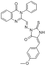 CAS 登录号：169471-16-3， 2-[(E)-[(4E)-4-[(4-甲氧基苯基)亚甲基]-5-氧代-2-巯基咪唑烷-1-基]亚氨基甲基]-3-苯基喹唑啉-4-酮