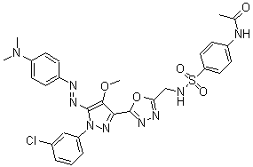 CAS 登录号：172701-70-1， N-(4-((((5-(1-(3-氯苯基)-5-((4-(二甲基氨基)苯基)偶氮)-4-甲氧基-1H-吡唑-3-基)-1,3,4-恶二唑-2-基)甲基)氨基)磺酰基)苯基)-乙酰胺