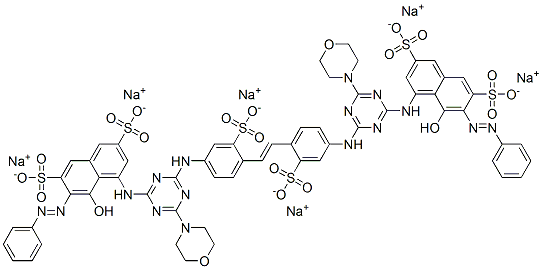 CAS 登录号：17791-81-0， 六钠4,4'-[亚乙烯基二[(3-磺酸基-4,1-亚苯基)亚氨基[6-吗啉基-1,3,5-三嗪-4,2-二基]亚氨基]]二[5-羟基-6-(苯基偶氮)萘-2,7-二磺酸盐]