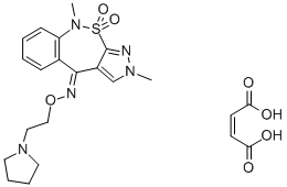 CAS#: 181145-48-2, 2,9-Dimethyl-2H-Pyrazolo(3,4-c)(2,1)Benzothiazepin-4(9H)-One O-(2-(1-Pyrrolidinyl)Ethyl)Oxime 10,10-Dioxide (Z)-2-Butenedioate (1:1)