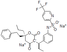 CAS 登录号：191150-83-1， (6R)-4-氧代-6-(2-苯基乙基)-6-丙基-3-[(1R)-1-[3-[5-(三氟甲基)吡啶-2-基]磺酰基次氮基苯基]丙基]-5H-吡喃-2-醇二钠