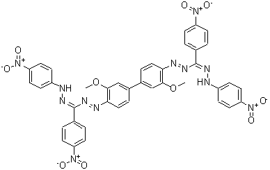 CAS 登录号：19333-63-2， (E,E)-1,1'-(3,3'-二甲氧基-4,4'-联苯二基)二({(Z)-(4-硝基苯基)[(4-硝基苯基)亚肼基]甲基}二氮烯)