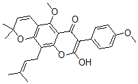 CAS#: 22263-56-5, 4-Hydroxy-5-Methoxy-3-(4-Methoxyphenyl)-8,8-Dimethyl-10-(3-Methyl-2-Butenyl)-2H,8H-Benzo[1,2-b:5,4-b']Dipyran-2-One