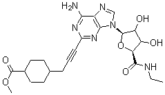 CAS 登录号：250386-15-3， 4-[3-[6-氨基-9-[(2R,5S)-5-(乙基氨基甲酰)-3,4-二羟基四氢呋喃-2-基]嘌呤-2-基]丙-2-炔基]环己烷-1-羧酸甲酯