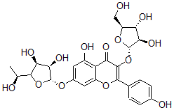 CAS 登录号：27509-67-7， 山奈素-3-O-阿拉伯呋喃糖苷-7-O-吡喃鼠李糖苷