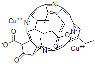 CAS 登录号：28849-57-2， 21-羧基-9-乙烯基-14-乙基-4,8,18-三甲基-20-氧代-3-脱镁叶绿丙酸铜络合物