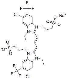 CAS 登录号：33628-05-6， 钠3-[5-氯-2-[(E,3E)-3-[6-氯-1-乙基-3-(3-磺酸丙基)-5-(三氟甲基)苯并咪唑-2-亚基]丙-1-烯基]-3-乙基-6-(三氟甲基)苯并咪唑-1-鎓-1-基]丙烷-1-磺酸盐