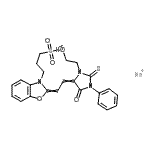 CAS 登录号：34328-00-2， 钠3-[2-[2-[3-(2-羟基乙基)-5-氧代-1-苯基-2-硫代-咪唑烷-4-亚基]亚乙基]-1,3-苯并恶唑-3-基]丙烷-1-磺酸酯