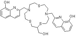 CAS 登录号：343372-34-9， 2,2'-{[2-(羟基甲基)-1,4,10-三硫杂-7,13-二氮杂环十五烷-7,13-二基]二(亚甲基)}二(8-喹啉醇)