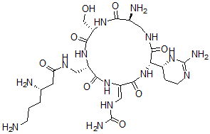 CAS#: 37280-35-6, (3S)-3,6-Diamino-N-[[(2S,5S,8Z,11S,15S)-15-Amino-11-[(4R)-2-Amino-3,4,5,6-Tetrahydropyrimidin-4-Yl]-8-[(Carbamoylamino)Methylidene]-2-(Hydroxymethyl)-3,6,9,12,16-Pentaoxo-1,4,7,10,13-Pentazacyclohexadec-5-Yl]Methyl]Hexanamide