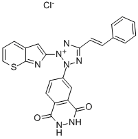 CAS 登录号：38116-89-1， 2-(苯并噻唑-2-基)-5-苯乙烯基-3-(1,2,3,4-四氢-1,4-二氧代酞嗪-6-基)-2H-四唑鎓氯化物