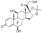 CAS 登录号：3869-32-7， (6,11,16A)-9-氟-6,11,21-三羟基-16,17-[(1-甲基乙亚基)二(氧基)]-孕甾-1,4-二烯-3,20-二酮
