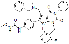 CAS#: 388563-81-3, 1-[4-[1-[(2,6-Difluorophenyl)Methyl]-5-[(Methyl-(Phenylmethyl)Amino)Methyl]-2,4-Dioxo-3-Phenylthieno[4,5-e]Pyrimidin-6-Yl]Phenyl]-3-Methoxyurea