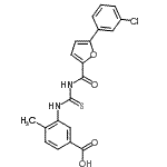 CAS 登录号：461403-24-7， 3-({[5-(3-氯苯基)-2-糠酰]硫代氨基甲酰}氨基)-4-甲基苯甲酸
