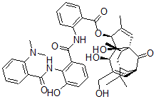 CAS#: 49620-09-9, 2-((2-((2-(Dimethylamino)Benzoyl)Amino)-3-Hydroxybenzoyl )Amino)-Benzoic Acid (1a,2,5,5a,6,9,10,10alpha-Octahydro-5,5alpha-Dihydroxy-4-(Hydroxymethyl)-1,1,7,9-Tetramethyl-11-Oxo-1H-2,8alpha-Methanocyclopenta(a)Cyclopropa[e]Cyclodecen-6-Yl Ester