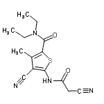 CAS 登录号：51-08-1， 4-氰基-5-[(氰基乙酰基)氨基]-N,N-二乙基-3-甲基-2-噻吩甲酰胺