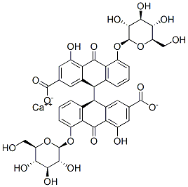 CAS 登录号：52730-36-6， (R*,R*)-5,5'-二(beta-D-吡喃葡萄糖基氧基)-9,9',10,10'-四氢-4,4'-二羟基-10,10'-二氧代[9,9'-联蒽]-2,2'-二甲酸钙盐