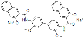 CAS 登录号：52735-88-3， N,N'-(3,3'-二甲氧基(1,1'-联苯)-4,4'-二基)二(3-羟基-2-萘甲酰胺二钠盐