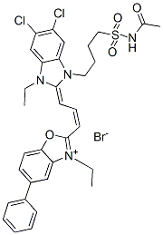 CAS#: 53014-11-2, 2-[3-[1-[4-[(Acetamido)Sulphonyl]Butyl]-5,6-Dichloro-3-Ethyl-1,3-Dihydro-2H-Benzimidazol-2-Ylidene]Prop-1-Enyl]-3-Ethyl-5-Phenylbenzoxazolium Bromide