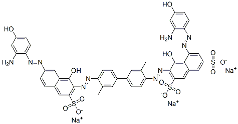 CAS 登录号：57167-02-9， 5-[(2-氨基-4-羟基苯基)偶氮]-3-[[4'-[[7-[(2-氨基-4-羟基苯基)偶氮]-1-羟基-3-磺基-2-萘基]偶氮]-3,3'-二甲基[1,1'-联苯]-4-基]偶氮]-4-羟基-2,7-萘二磺酸钠盐