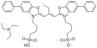 CAS#: 57532-33-9, 5-Methyl-2-(2-((5-Phenyl-3-(4-Sulfobutyl)-2(3H)-Benzoxazolylidene)Methyl)-1-Butenyl)-3-(4-Sulfobutyl)-Benzoxazolium Hydroxide, Inner Salt, Triethylamine Salt