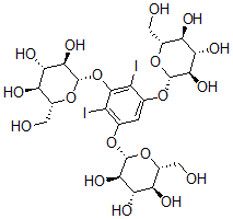 CAS 登录号：58163-18-1， 1,3,5-三(beta-D-吡喃葡萄糖基氧基)-2,4-二碘苯