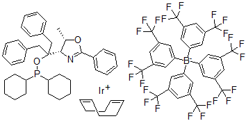 CAS 登录号：583844-38-6， 1,5-环辛二烯{[二苄基((4R,5R)-5-甲基-2-苯基-4,5-二氢-4-恶唑基)甲基]二环己基亚膦酸}铱(I)四(3,5-二(三氟甲基)苯基)硼酸盐