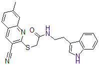 CAS 登录号：602263-49-0， 2-[(3-氰基-7-甲基-2-喹啉基)硫代]-N-[2-(1H-吲哚-3-基)乙基]-乙酰胺