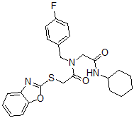 CAS 登录号：606098-40-2， 2-(2-苯并恶唑基硫基)-N-[2-(环己基氨基)-2-氧代乙基]-N-[(4-氟苯基)甲基]-乙酰胺