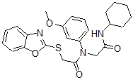 CAS 登录号：606098-49-1， 2-(2-苯并恶唑基硫基)-N-[2-(环己基氨基)-2-氧代乙基]-N-(3-甲氧基苯基)-乙酰胺